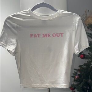SHEIN White Tee with Pink Text